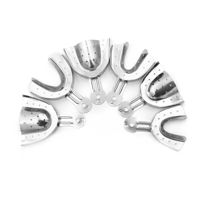 6pcs/set Dental Lab Equipment Upper Lower Stainless Steel Impression Trays Autoclavable Teeth Tray Teeth Holder Dentist Tools