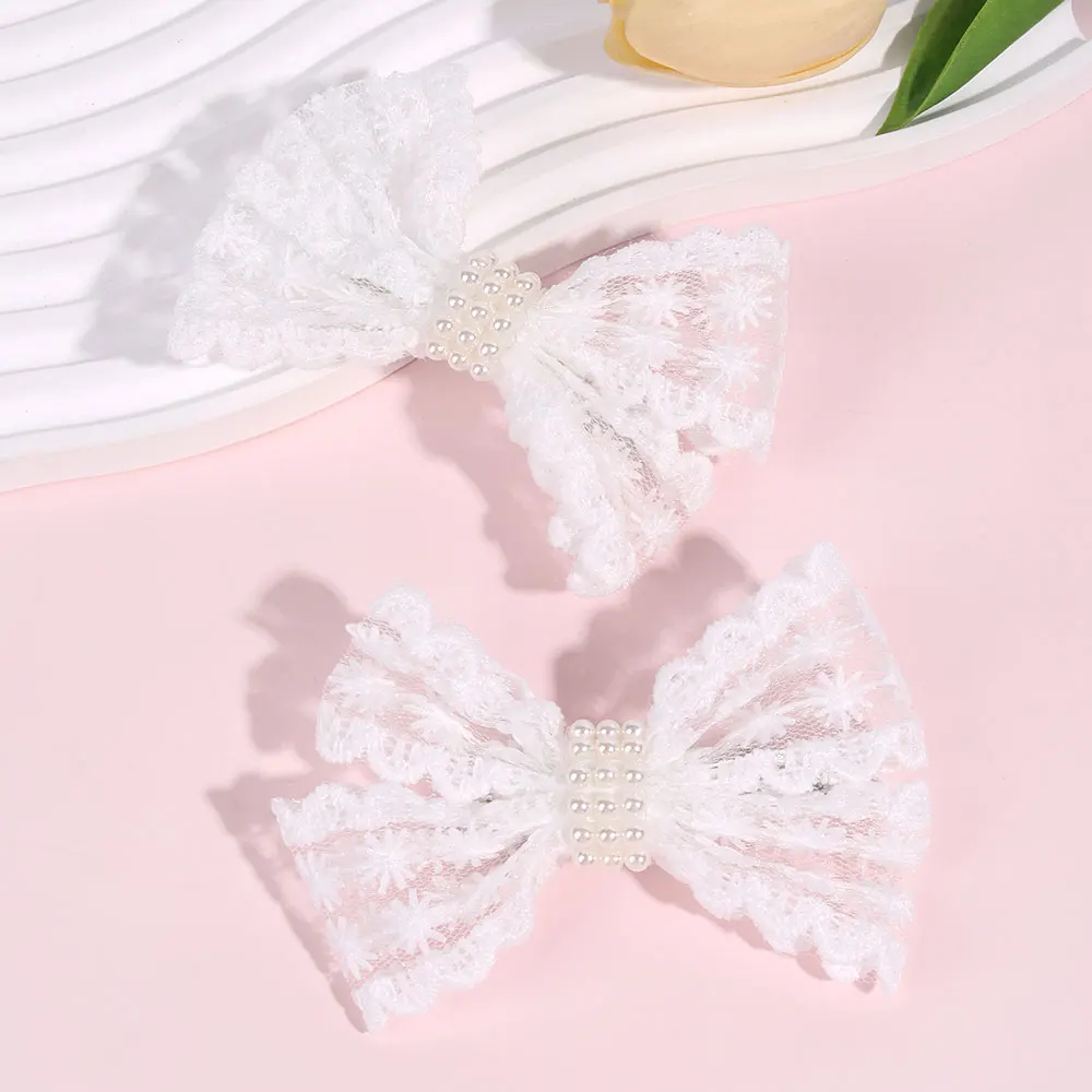 2Pcs White Lace Bows Hair Clip For Girl Sweet Princess Pearl Hairpin korean Lovely Hair Girl Accessories Kids Barrettes Headwear