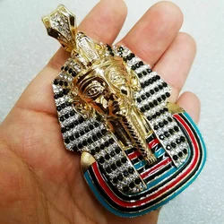 Egyptian Iced Out Bling Pharaoh Pendant Necklace Inlay White Zircon Gold Color Stainless Steel Necklace For Men Egyptian Jewelry