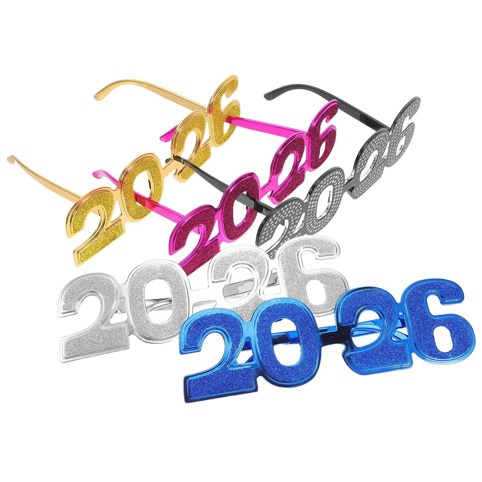 

5Pcs 2026 Eyeglasses Retro Design Glitter Accents Vibrant Colors for Holiday Party Favors Graduation Celebration Stage