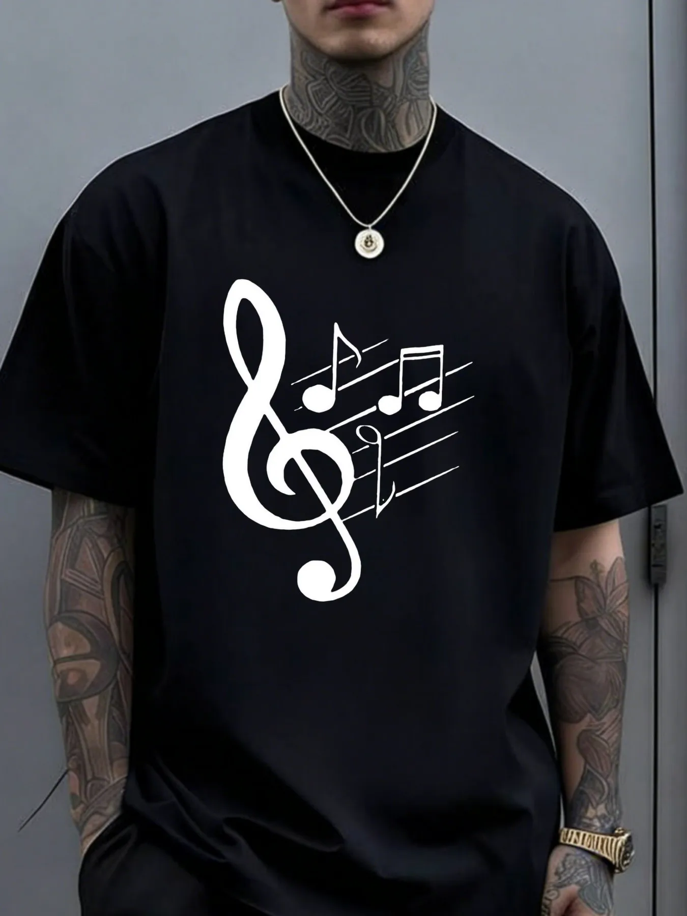 Designed for Teenagers Teenager'S T-Shirt with a Music Note Design Featuring a Casual Crew Neck And Double Needle Stitching This Preshrunk Ring Shirt Is Perfect for Musicians And Music Enthusiasts Suitable for All Seasons 01, For Teenager