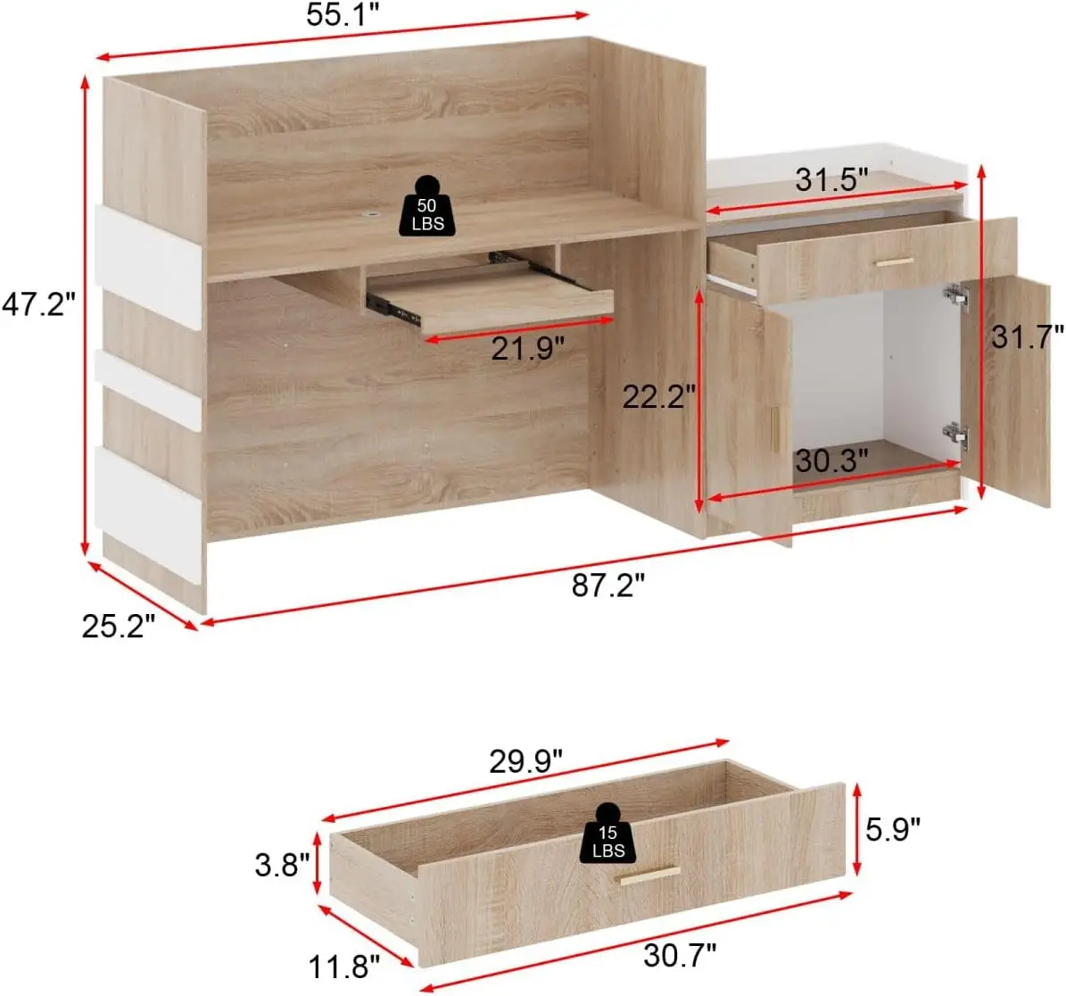 Drawer & Cabinet, Reception Counter Desk with Keyboard Tray, Front Reception Table Retail Counter for Checkout, for Office Store