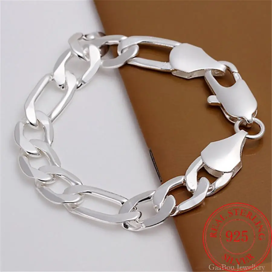 

Fashion 925 Sterling Silver 12MM Cuba Charm Bracelet Luxury Jewelry For Women Accessories Wholesalea