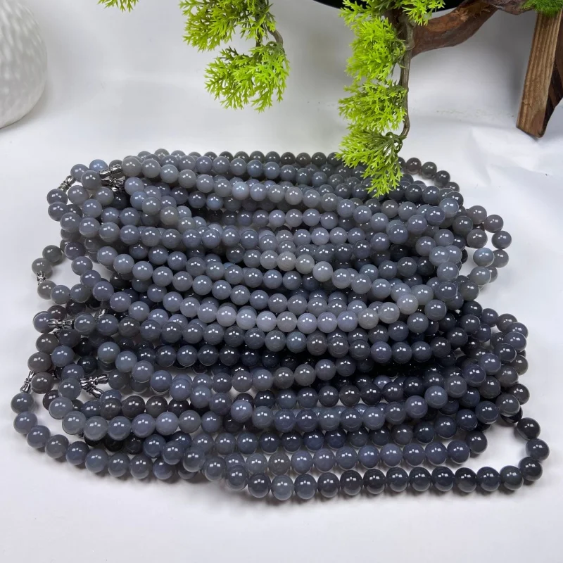 Boutique Emperor 10mm Hetian Jade Smoky Purple Mother Chain round Bead Necklace Diy Beads Inlaid K Gold Quality with