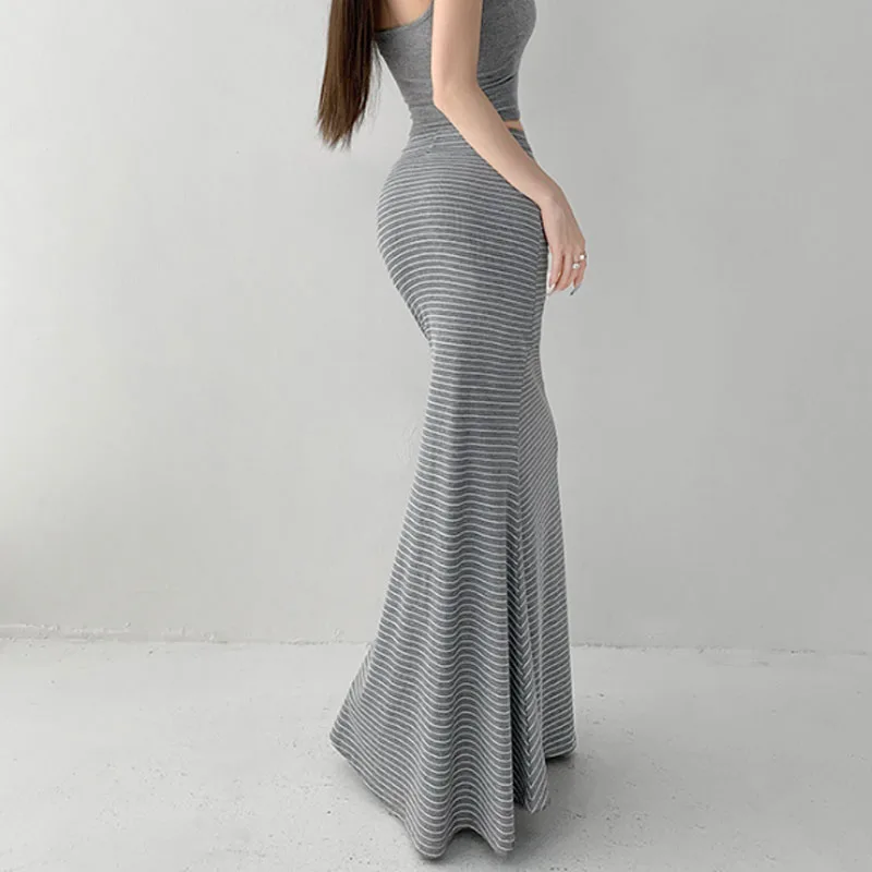 Czarne paski długie spódnice damskie spódnica Maxi letnia seksowna damska wysoka talia Bodycon spódnice trąbkowe damskie Mujer Faldas