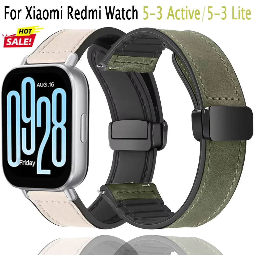 Lederarmband für Xiaomi Redmi Uhr 5 Active/5 Lite Metall Magnetische Faltschließe Armband für Redmi Watch 3 Active/3 Lite Correa