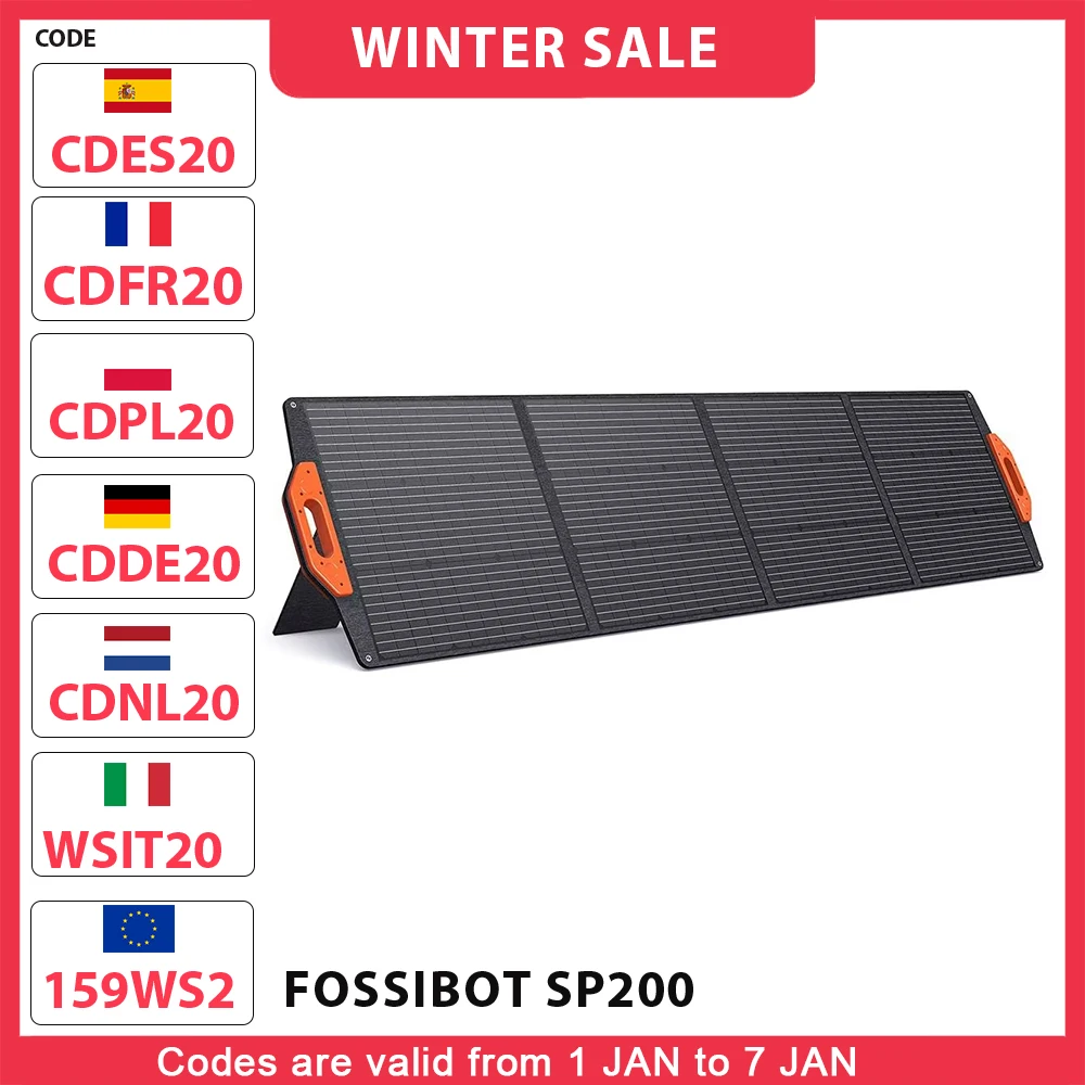 FOSSiBOT SP200 18V 200W Foldable Solar Panel, 23% High Efficiency Monocrystalline Solar Cells for Power Station Waterproof IP67