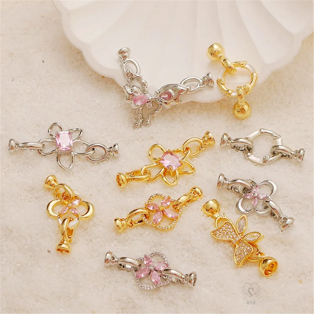 

14K Color retention Zircon Butterfly Necklace, Pearl Bracelet, Round Double Button Head Link, DIY Jewelry Accessories