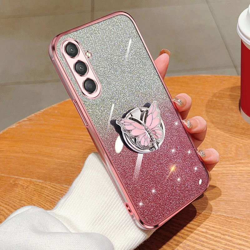 Butterfly Holder Bracket Glitter Plating Phone Case for Moto G60S G60 G30 G20 G10 G50 E13 E32 E22 E22i E20 E6S Stand Soft Cover