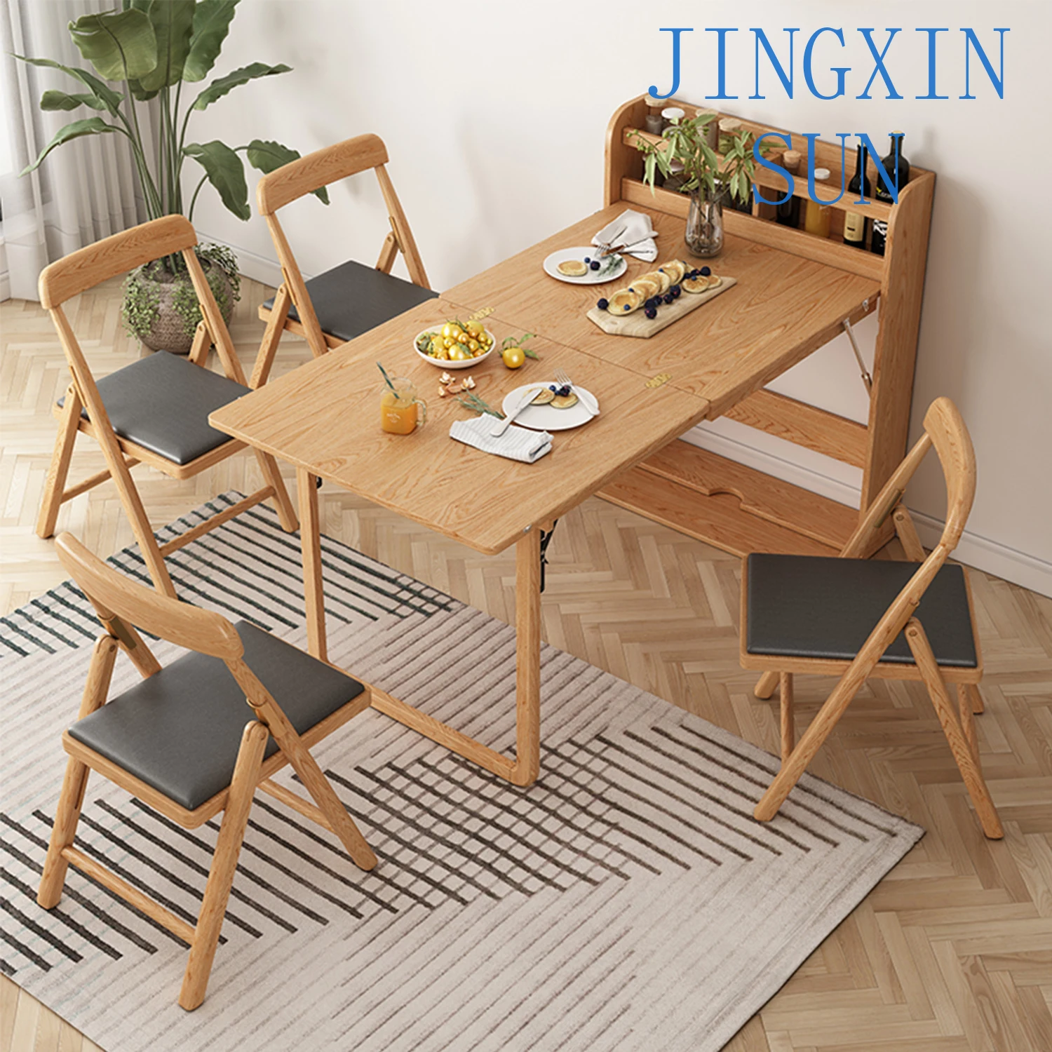 NOVA for Modern Dining Room Set for Solid Wood Folding 6 Seater Extendable Dining Table with Spice Rack Save Space Furniture
