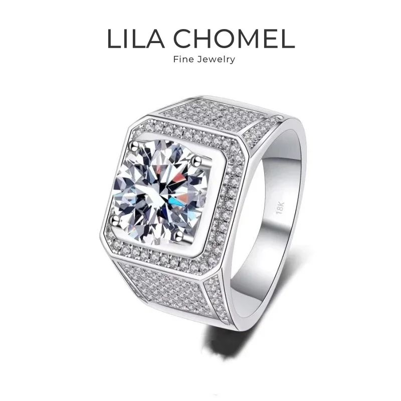 

Men Engagement 18K White Gold Wedding Band 2/5CT Moissanite Diamond Boyfriend Birthday Gift PT950 Platinum Valentine's Day Rings