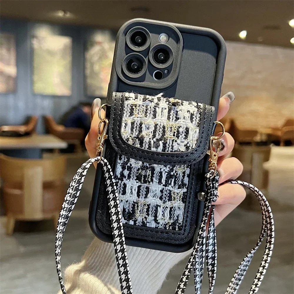 حقيبة بطاقات جلدية Crossbody قلادة حزام الحال بالنسبة آيفون 16 15 14 13 12 11 برو ماكس ريترو محفظة ماتي سميكة سيليكون الغطاء الخلفي