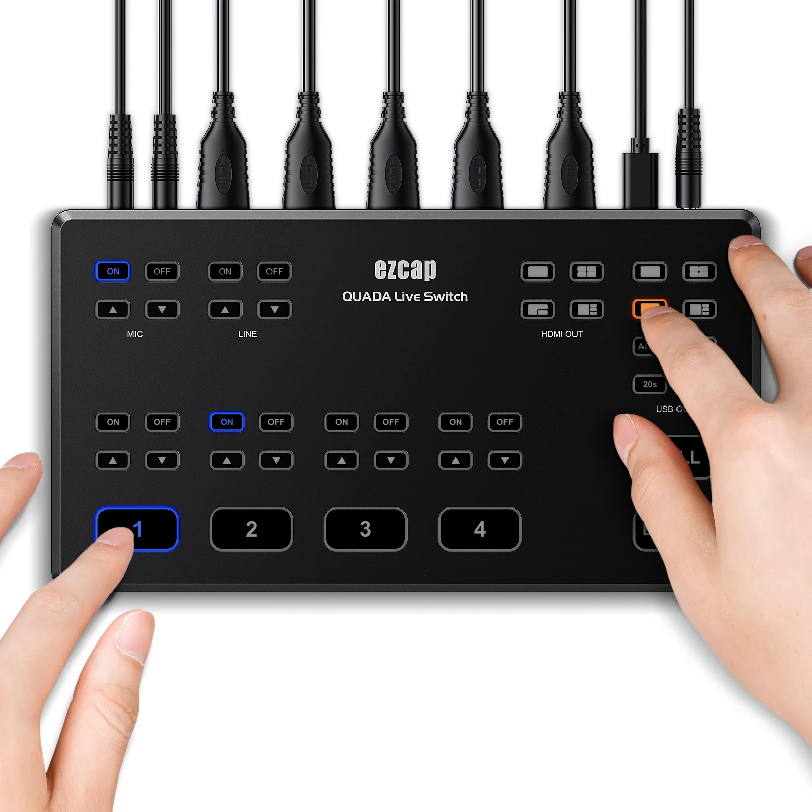 4 channel Live Switcher for broadcasting Ezcap328 QUADA Live Switch Multi Camera Live HDMI live stream desk