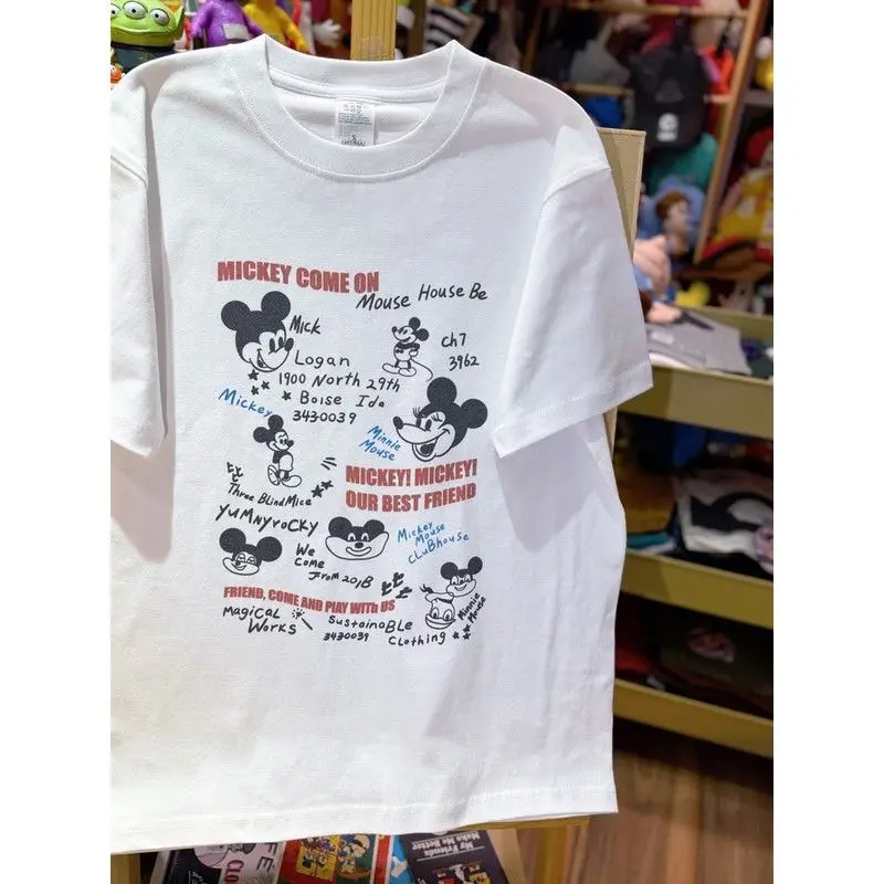 

Американский ретро винтажный милый Микки Маус Дисней свободный повседневный мужской и женский футболка из чистого хлопка с короткими рукавами