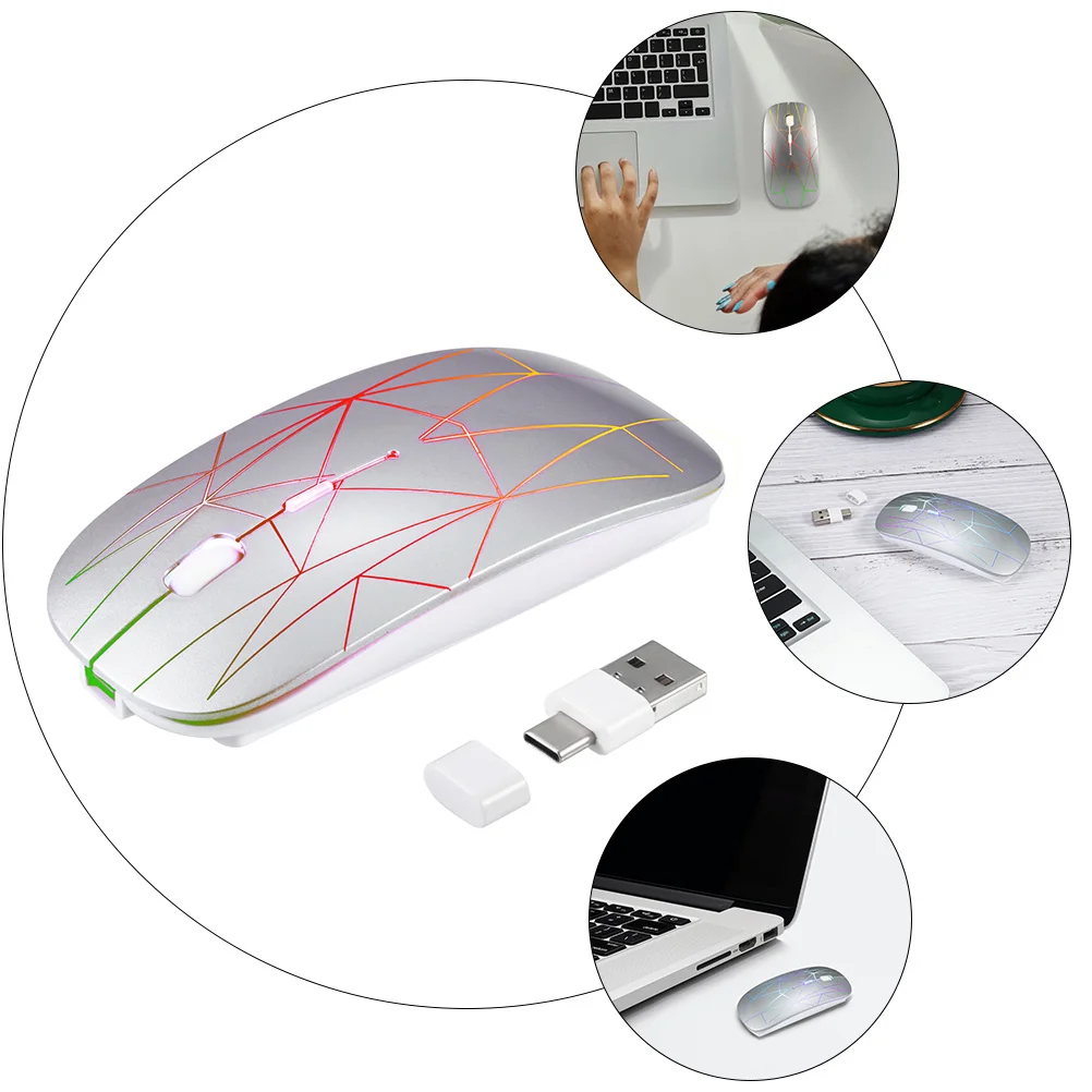 

2,4G USB Type-C двойной приемник беспроводная мышь RGB красочная дышащая светодиодная мышь для ноутбука настольного офиса домашнего использования оптические мыши