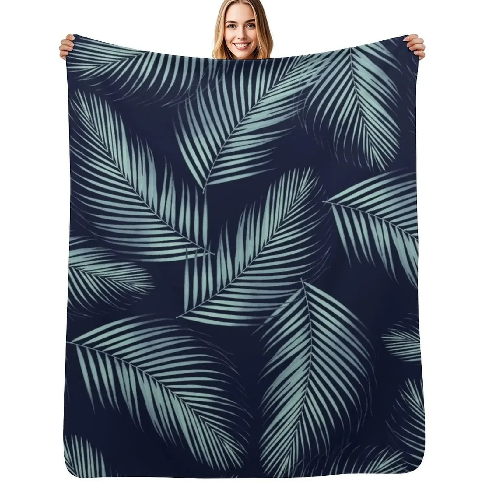 

Palm Leaves Pattern - Navy Blue Mint Cali Vibes #1 #tropical #decor #art Throw Blanket Beach Plaid Blanket
