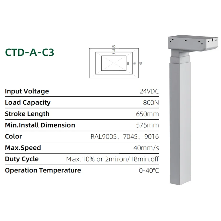 OEM Custom 3 Stage Telescopic Lifting Column 24VDC 800N 650mm Stroke Electric Linear Actuator for Furniture Manufacturers