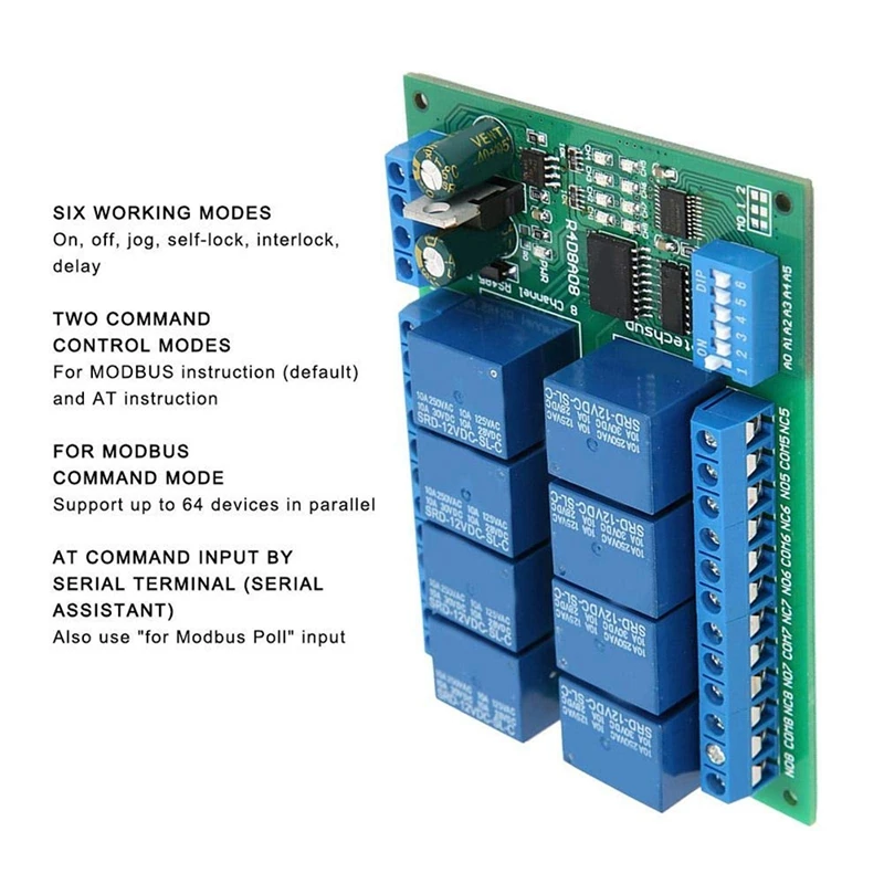 DC 12V 8 Ch RS485 scheda relè Modbus RTU UART interruttore di controllo remoto DIN35 per modulo di espansione controllo PLC