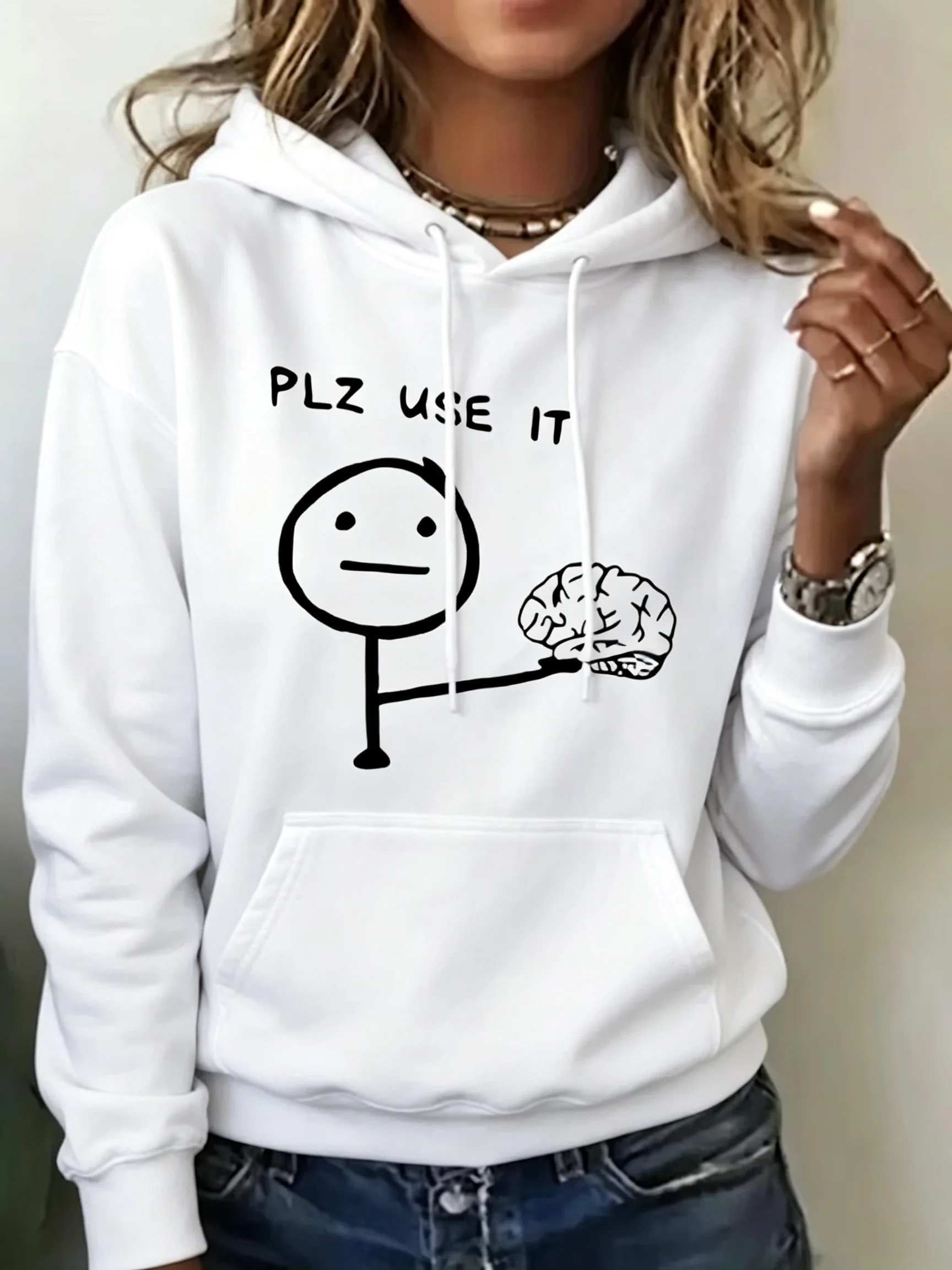 Funny T-shirt with humorous design _Please use_ Headprint Hoodie for Women/Girls - Long-sleeved Fall/Winter Top hoodies women