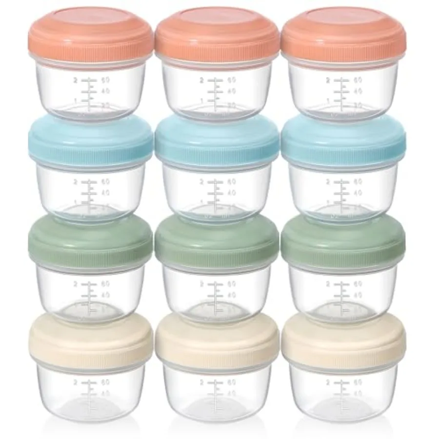 [12 Pack] 4 oz Small Containers with Lids, Reusable Plastic Jars for Snack and Puree, Salad Dressing Container to Go, Deli Cont