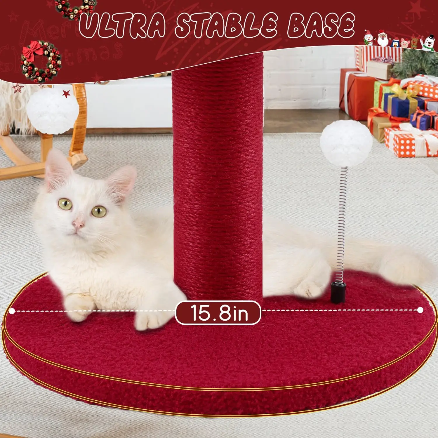 33inch Tall Christmas Cat Tree Towel House With Bed Sisal Scratching Post And Hanging Ball For Indoor Cat Furniture