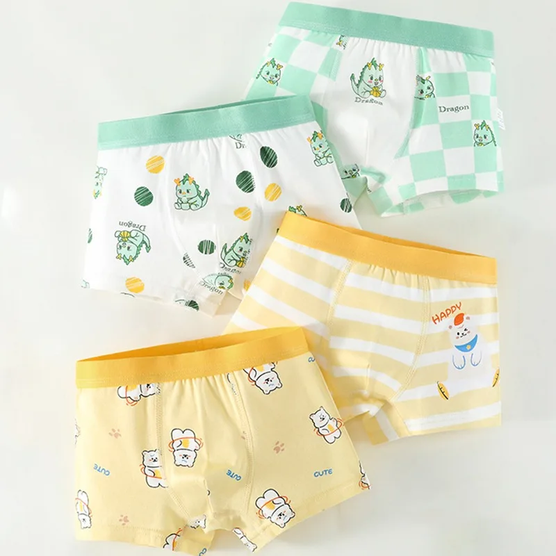 

4PCS Boys Cotton Antibacterial Panties Kids Thin Breathable Comfort Knickers 3+y Young Child Comfort Underwear Cute Print Briefs