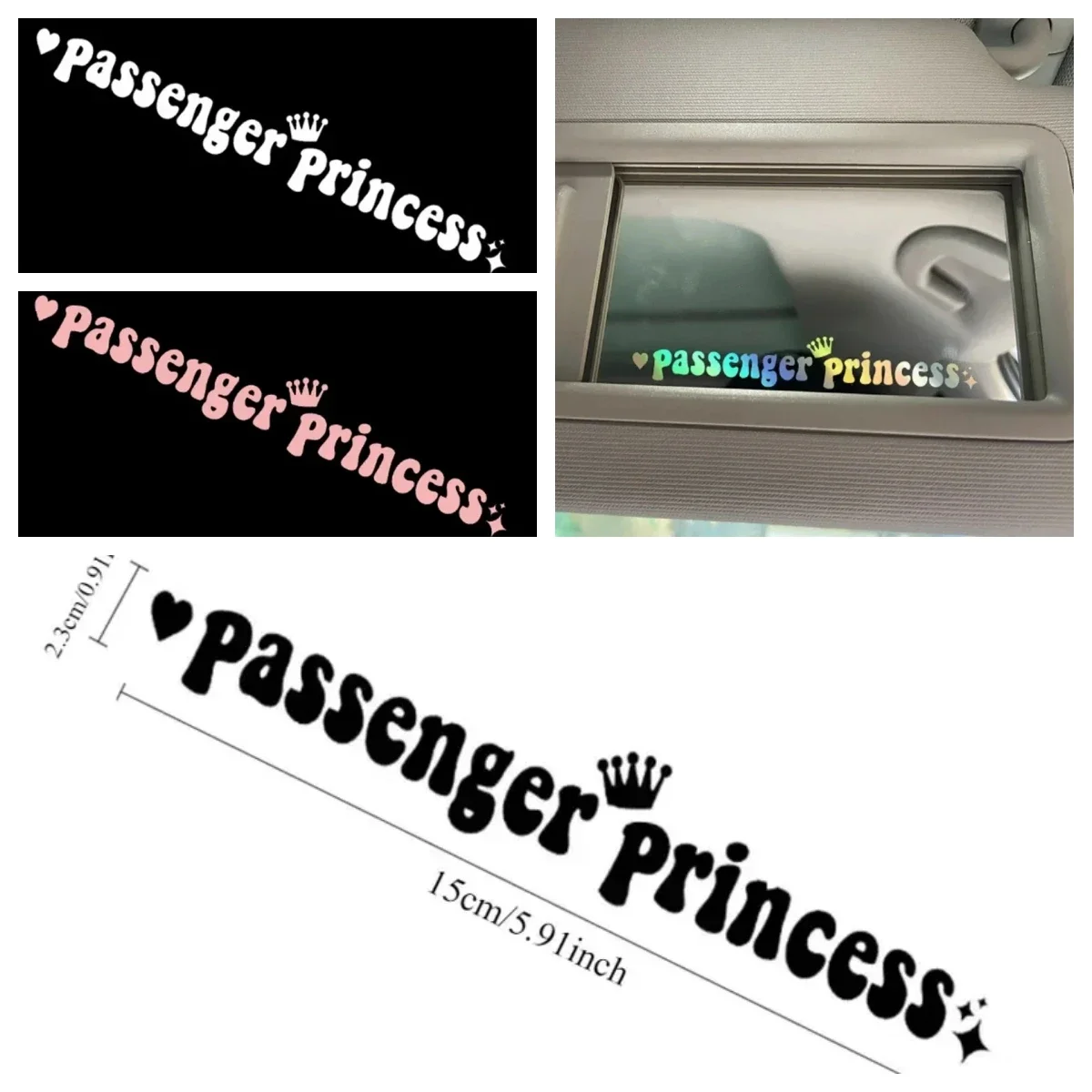 1PC Creative Passenger Princess Mirror Crown Car Decal Cute Car Vinyl Funny Art Sticker Decal Decor Car Interior