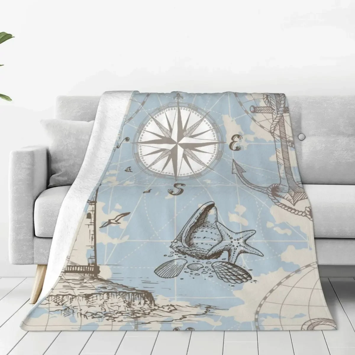 

Anchor Sea Map Blanket Flannel Naval Super Soft Throw Blankets for Car Sofa Couch Bedroom Quilt