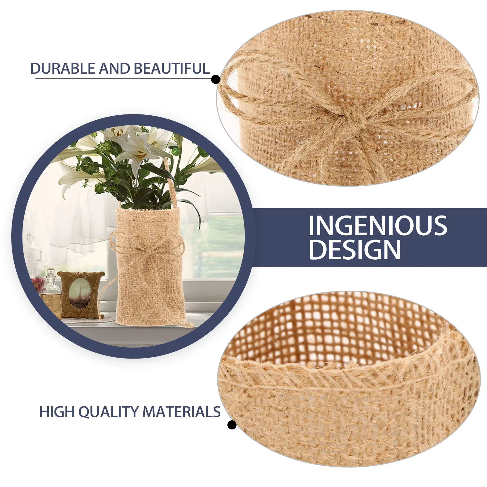 2Pcs Wedding Linen Storage Baskets Natural Texture Photo Props for Wedding Party Banquet Graduation Decoration Flower Girl