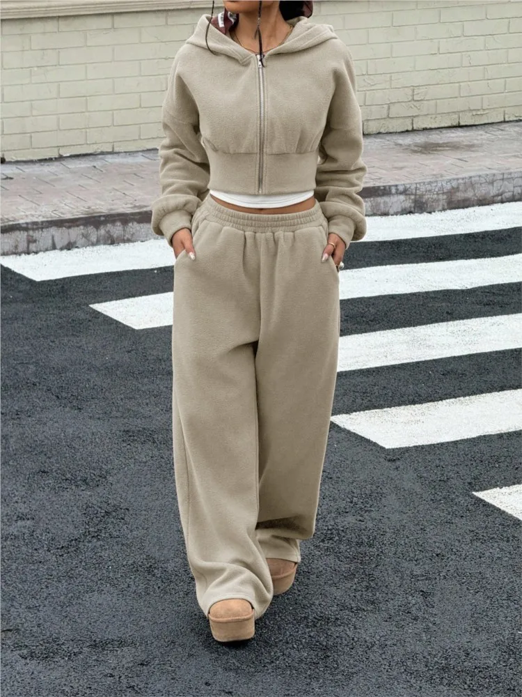 Kapuzen-Cardigan und Hose mit Elastikbund Modisches Zweiteiler-Set 2026 Sommer Neuer Damen-Freizeitanzug Street-Style Langarm-Anzug
