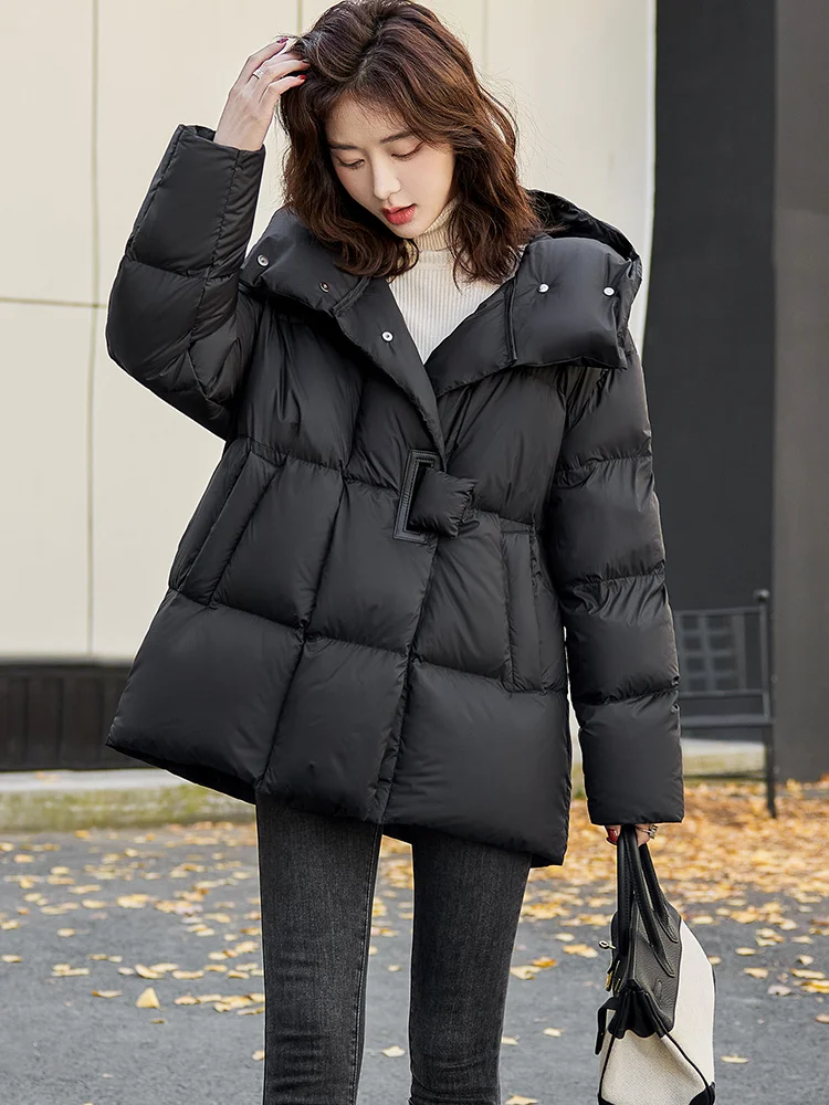 

Female Long Warm Down Coat with Portable Loose Women 2024 Down Jacket Ladies Overcoats Mid-Length High Street Female T41