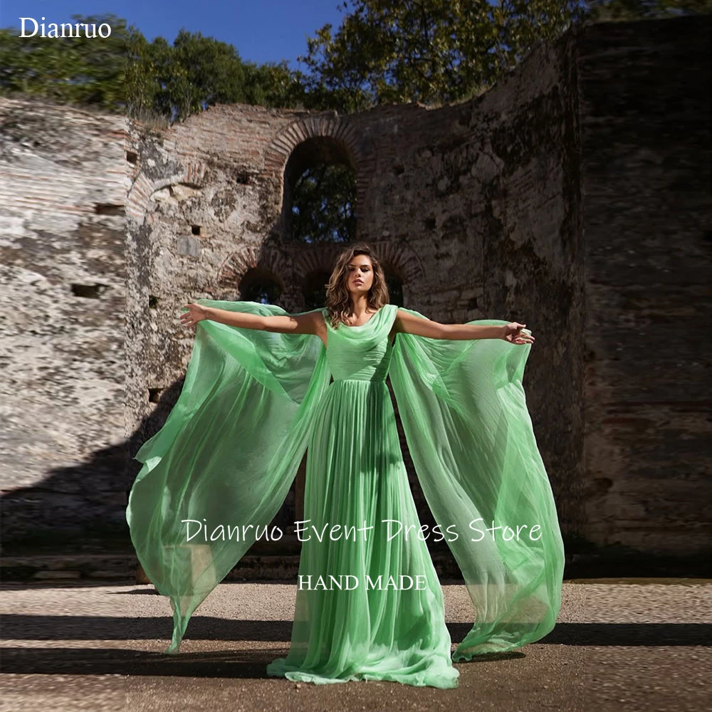 فساتين سهرة طويلة من الشيفون بطيات باللون الأخضر من Dianruo فساتين سهرة مكشكشة متدفقة على شكل حرف A من فيستدوس دي فيرانو مخصصة
