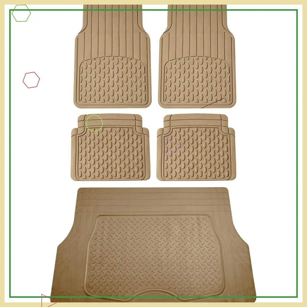 

4-Piece Trimmable Vinyl Car Floor Mats Set with Cargo Liner, Universal Fit for Cars Trucks SUVs in Beige