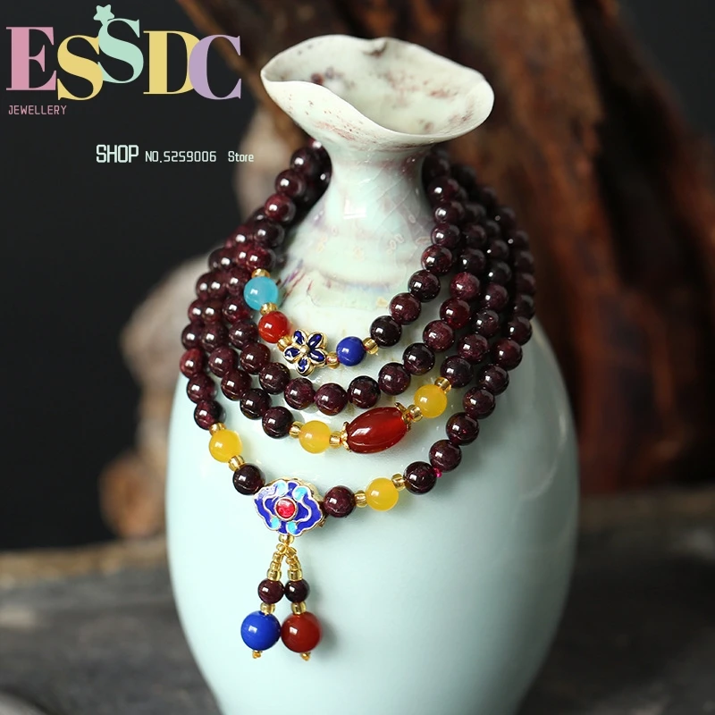 

New Original Natural Garnet Bracelet Cloisonne DIY Beads Gold-plated Accessories Women Jewelry Wholesale