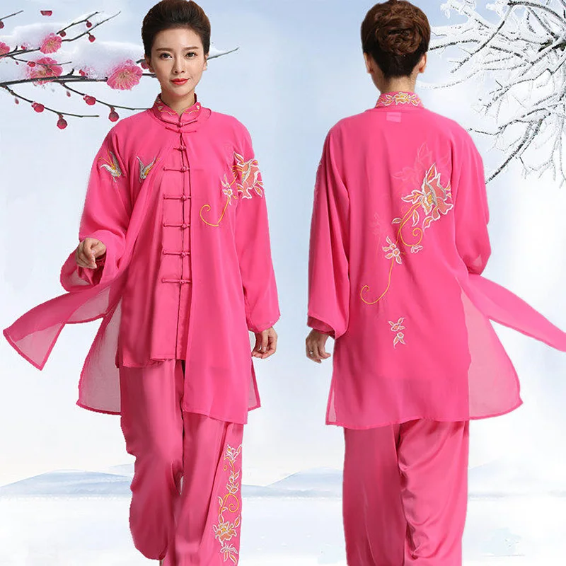 Women's Tai Chi Suit Spring/Summer Embroidery Peony Shawl Collar Performance & Competition Wear