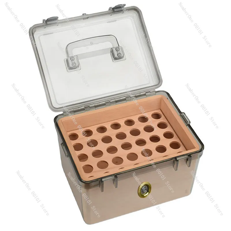 Zedernholz-Zigarren-Humidor 69% RH Luftbefeuchter Professionelle Versiegelte Aufbewahrungsbox Desktop-Holz-Vitrine mit Hygrometer