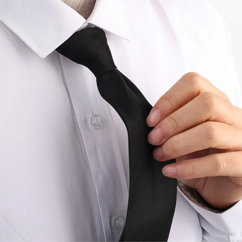 2/1PC Ties Student Retro Black Silky Narrow Neck Tie Slim Smooth Women Zipper Necktie Casual Elegant All-match Trendy Unisex