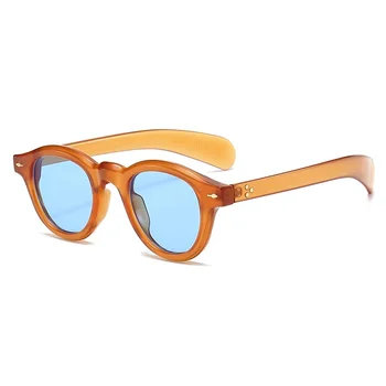 Mode Kleine Runde Sonnenbrille Frauen Retro Klare Ozean Objektiv Shades UV400 Männer Nieten Punk Sonnenbrille