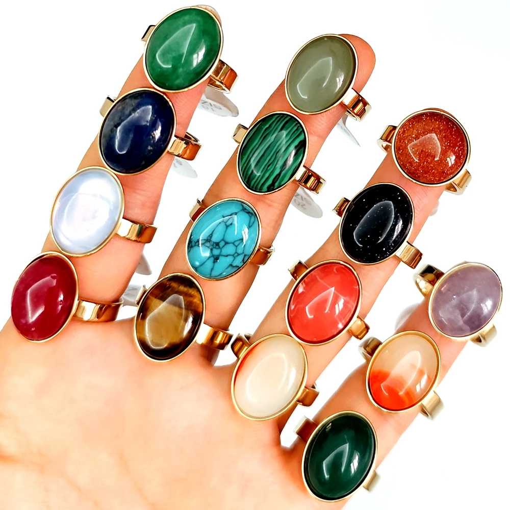 20 Stück fantastische Steinringe für Frauen, ovale Perlen, Großhandelsposten, Vintage-Ring, Party-Geschenk, Kristallschmuck – Detail 2