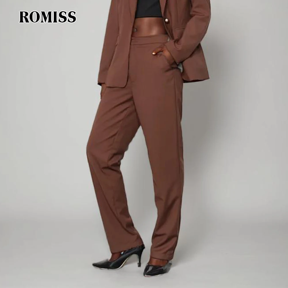 

ROMISS Solid Minimalist Patchwork Zipper Full Length Pant For Women High Waist Spliced Pocket Casual Wide Leg Pants Female