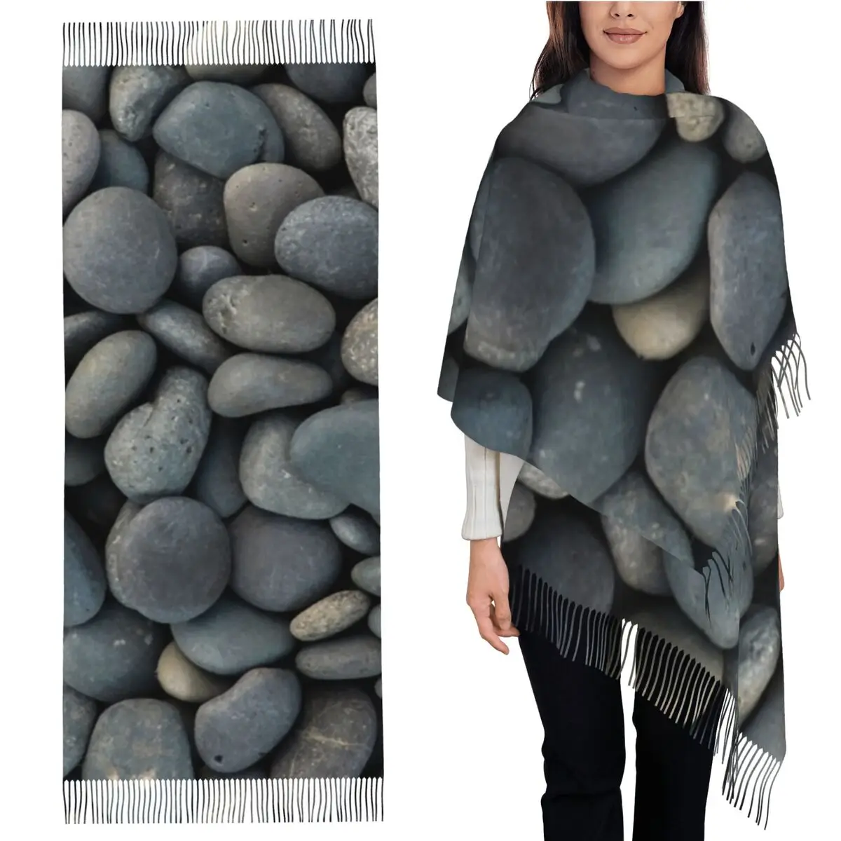 

Серый шарф River Stone Pebbles River Rock Шарфы с кисточками Женские мягкие теплые шали и накидки Длинная осенне-зимняя шаль