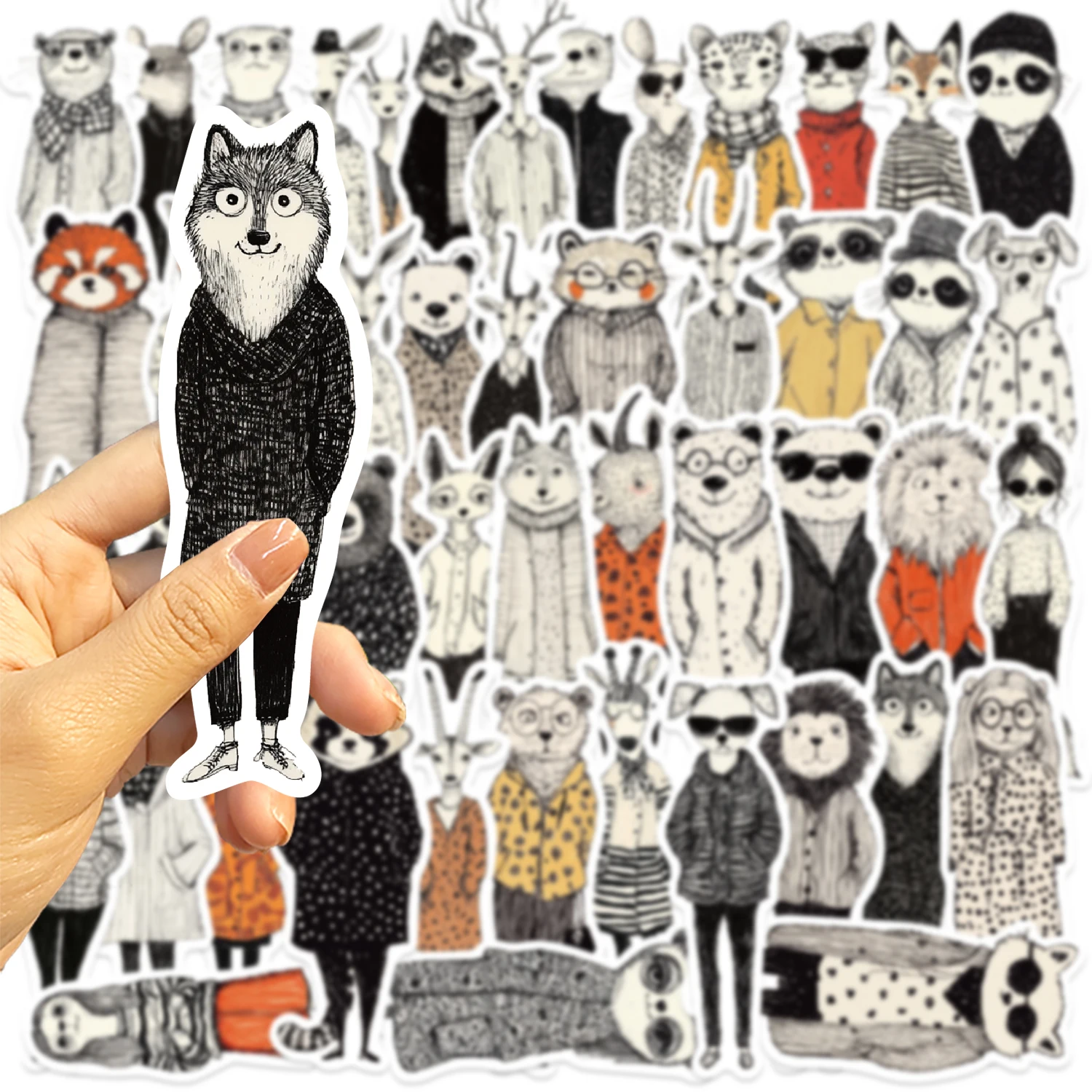 50Pcs Animals in Clothes Stickers Cartoon Mixed Animal Sticker Cute Toy Waterproof PVC Stickers Decoration Supplies