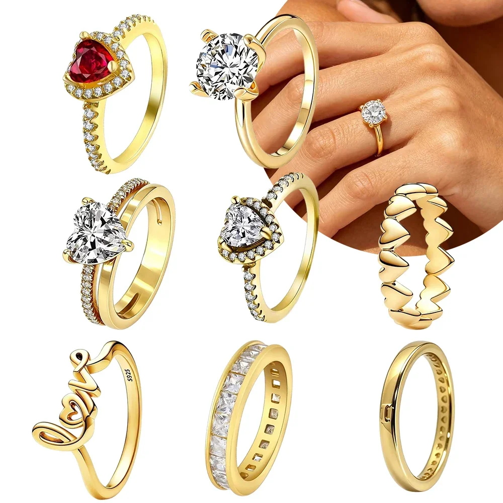 Heart Cut Gem Halo Paved Love Letter Open Daily Wear Stackable Ring Original Silver Plated Valentine's Fine Gift Women Jewelry