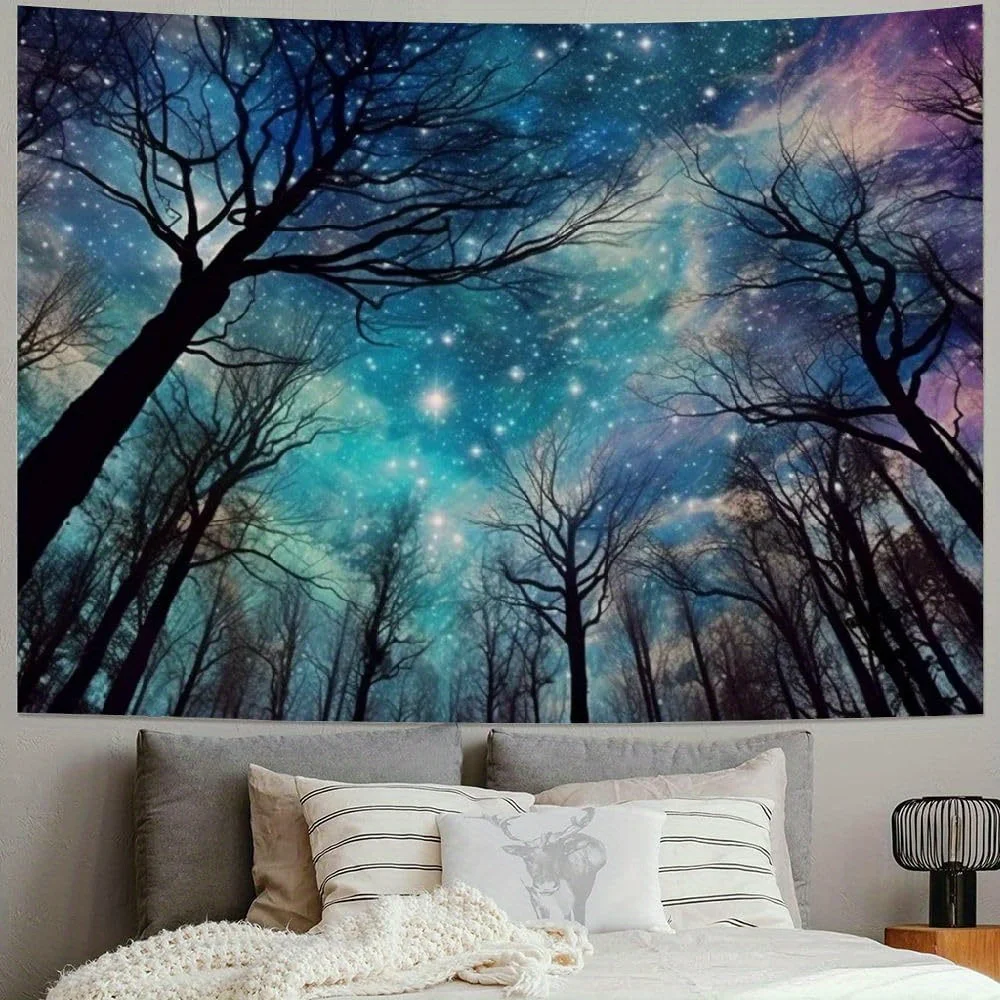 1 قطعة مسحور الغابات المرصعة بالنجوم ليلة نسيج الجدار الشنق-60x40 بوصة فن السماء الكونية نابضة بالحياة ، قماش ممتاز ديكور جدار داخلي fo #2