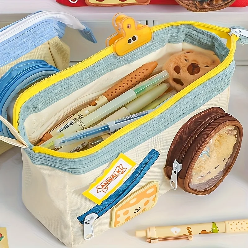 Cute and High Beauty Food Theme Pen Cases with Observation Windows - Large Capacity Portable Student Stationery Storage Box