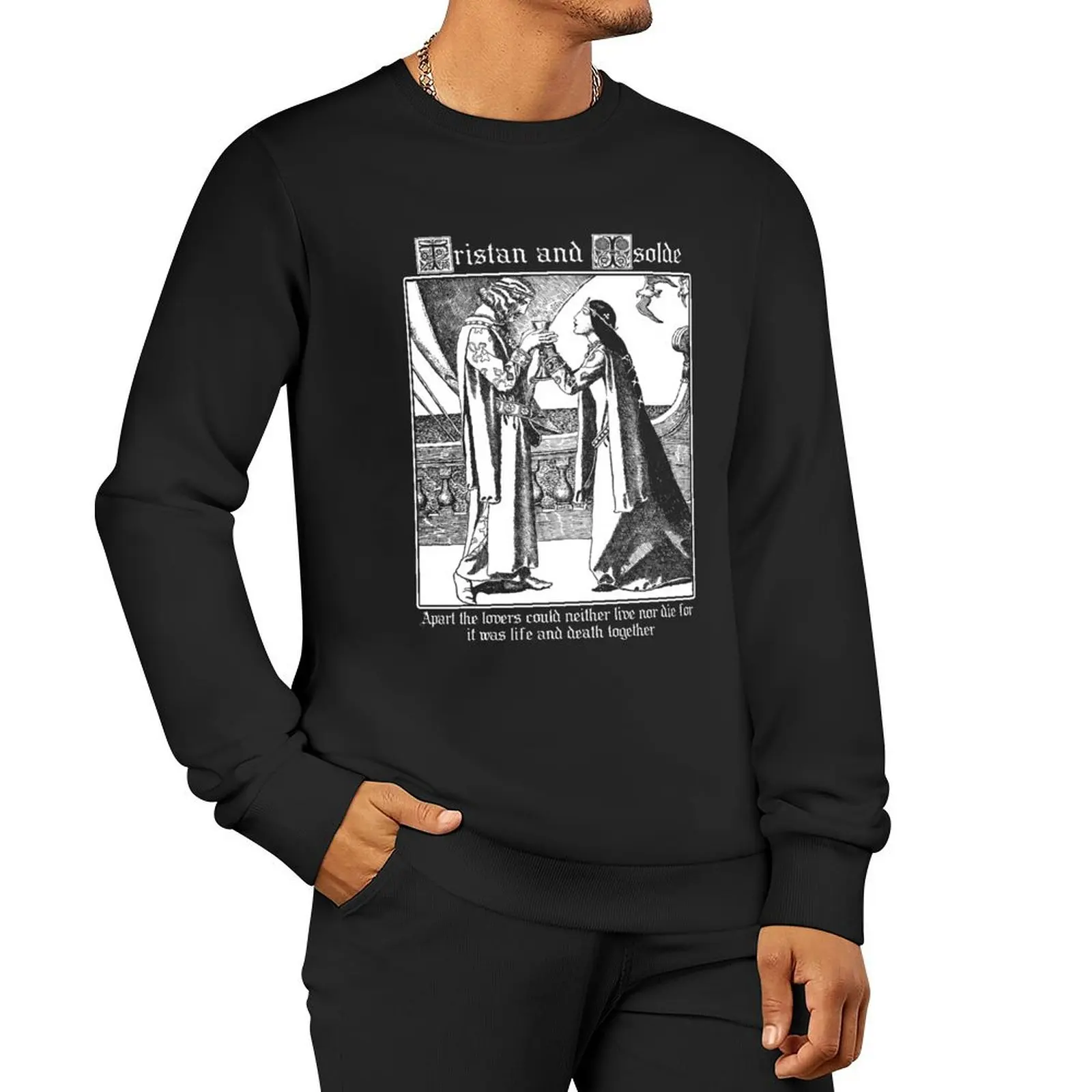 Tristan & Isolde, Arthurian Gift, Myths and Legends, Vintage Illustration Pullover Hoodie streetwear men sweatshirt men