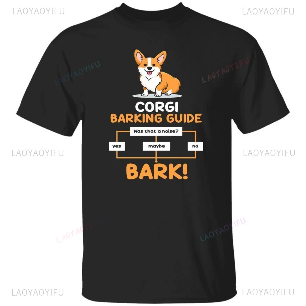 Corgi Barking Guide for Dog Lovers Cotton T-shirt Gift Funny Corgi Mom Unisex T-shirts Comfy Crewneck Short Sleeve