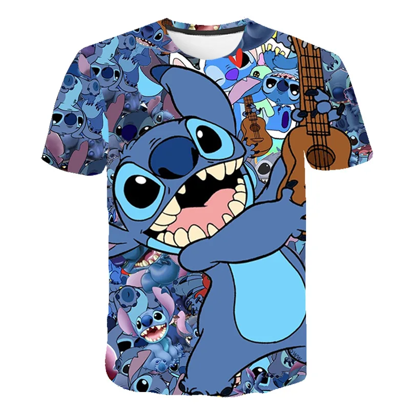 2023 Kids Boys Summer Clothes Cute Cartoon T-Shirt Baby Girls Kawaii Disney Animation Stitch T-shirts Sports Quick Dry Tees 2-10