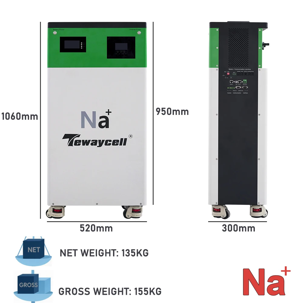 Tewaycell 9kWh Sodium ion Powerwall 45Vdc Na Battery Pack Built-in 230Vac 5kw Inverter WiFi MPPT All-in-One Solar Energy System