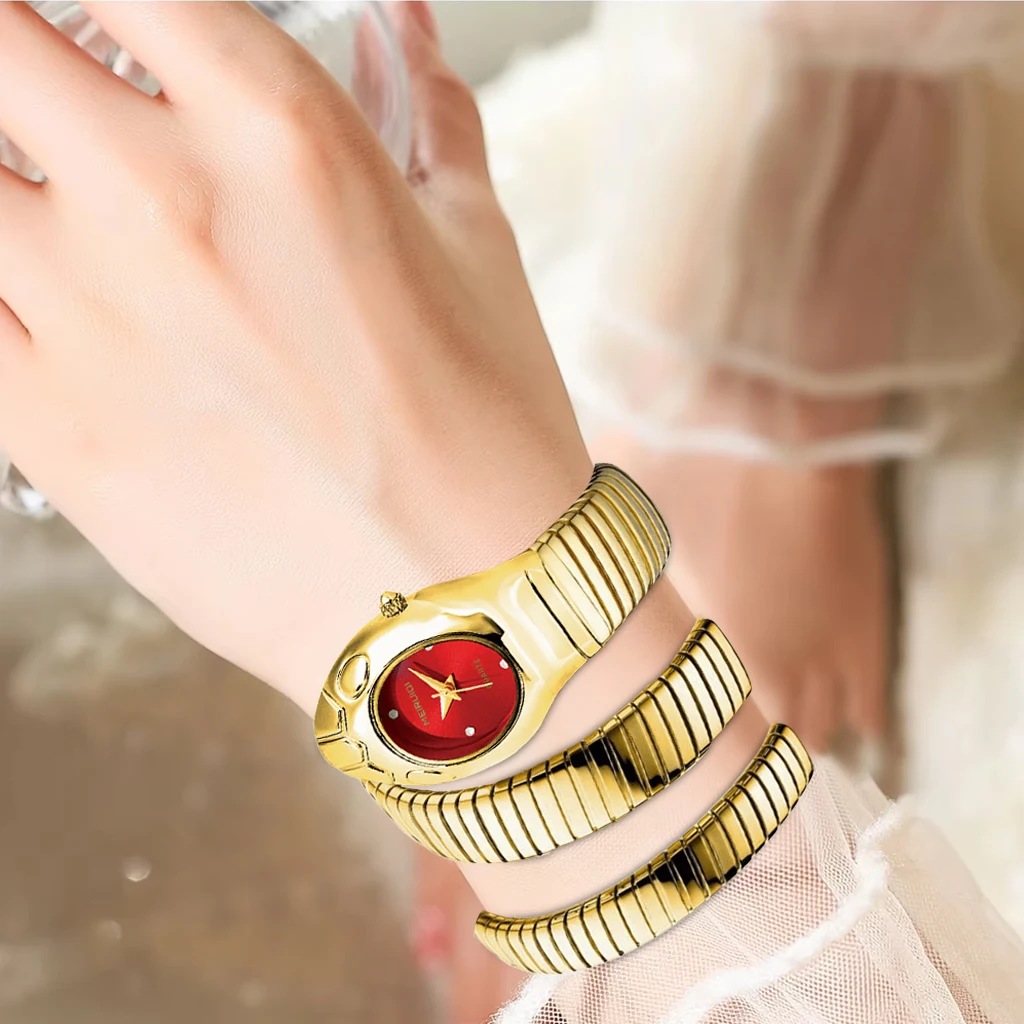 A women's red snake shaped strap, personalized and trendy high-end quartz watch, graduation season gift, commemorative gift